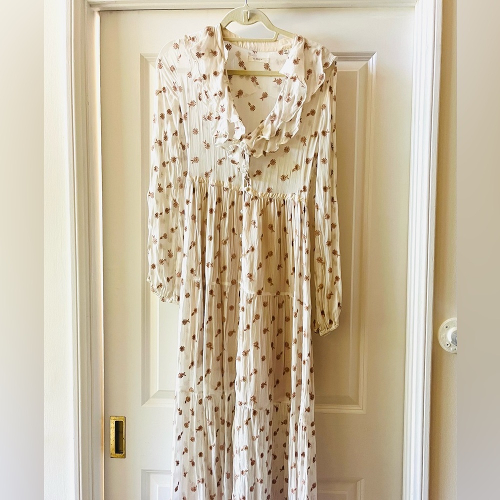 DÔEN Long-Sleeved Sheer White Maxi Dress - S/M